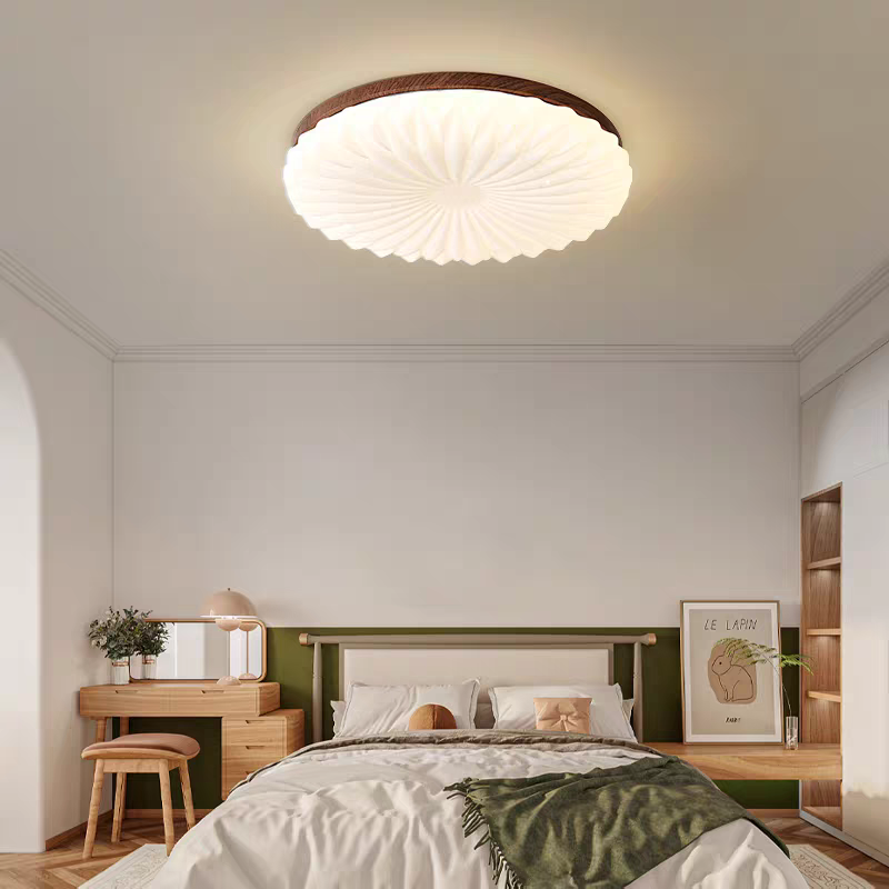 Franse Beige en Witte LED Plafondlamp – Hout en Acryl met 3-Kleur Licht
