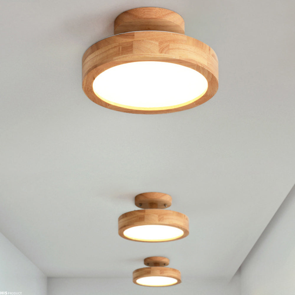 Moderne Ronde LED Plafondlamp van Hout en IJzer – 23 cm