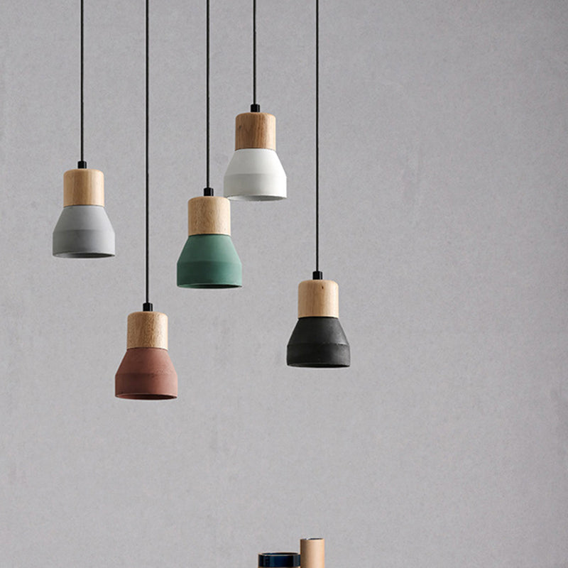 Moderne Hanglamp van Cement & Hout – E26 Fitting, 150 cm Verstelbaar Snoer