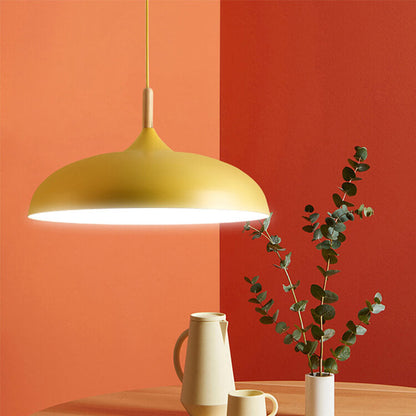 Kleurrijke Metalen Hanglamp met Houten Accent – Twee Maten