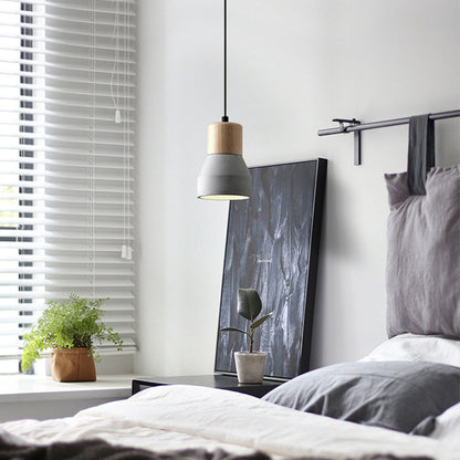 Moderne Hanglamp van Cement & Hout – E26 Fitting, 150 cm Verstelbaar Snoer