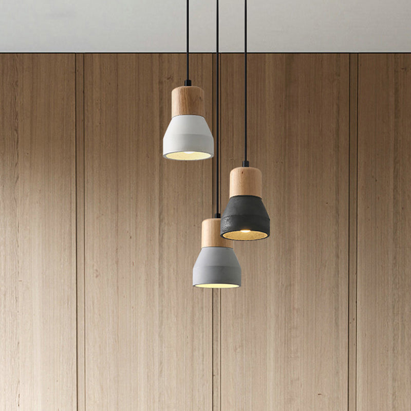 Moderne Hanglamp van Cement & Hout – E26 Fitting, 150 cm Verstelbaar Snoer