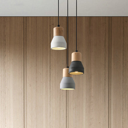 Moderne Hanglamp van Cement & Hout – E26 Fitting, 150 cm Verstelbaar Snoer