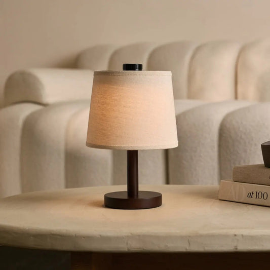 Lumio - Japandi draadloze houten tafellamp met katoenen kap en touch-dimmer