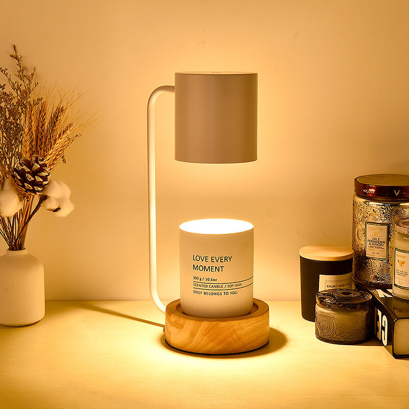 Moderne Houten Tafellamp met Kaarshouder
