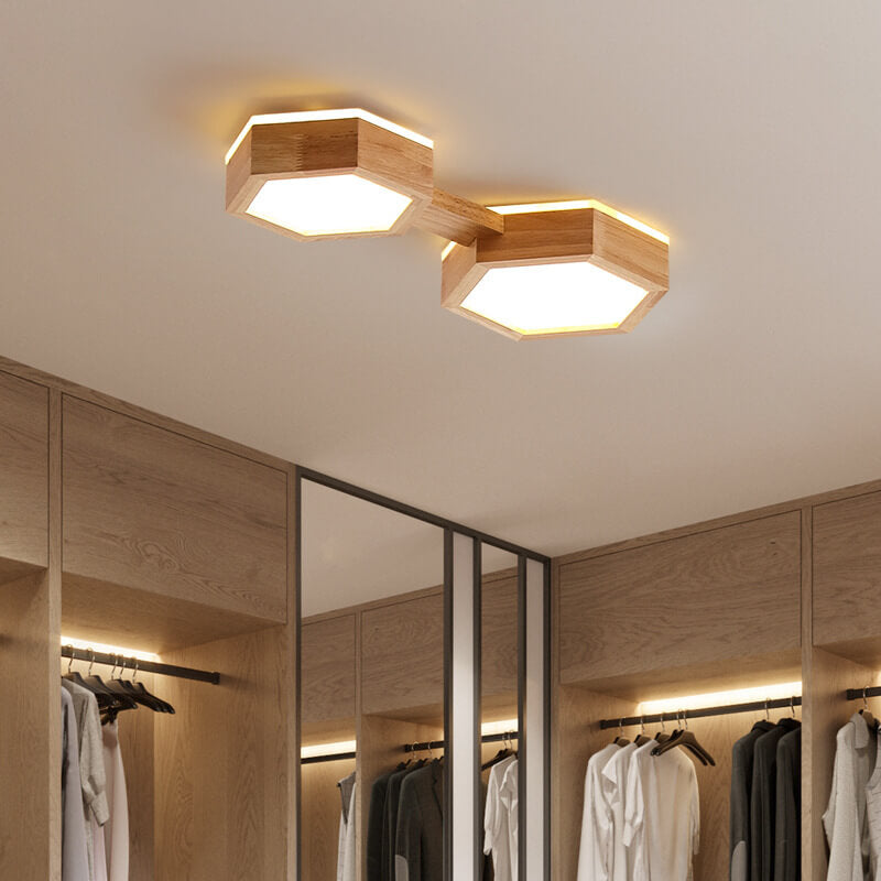 Moderne Houten Japandi LED Plafondlamp – 220V-240V – 1/2/3 Spots
