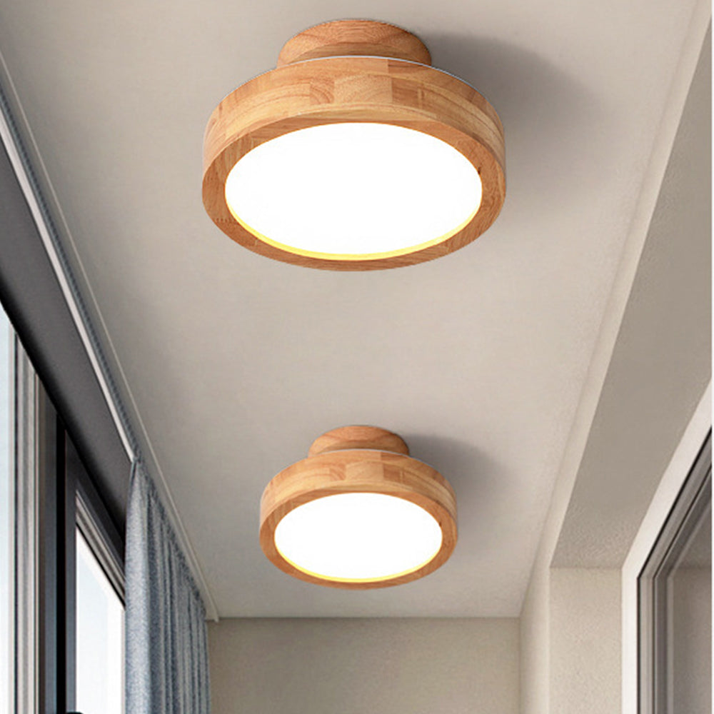 Moderne Ronde LED Plafondlamp van Hout en IJzer – 23 cm
