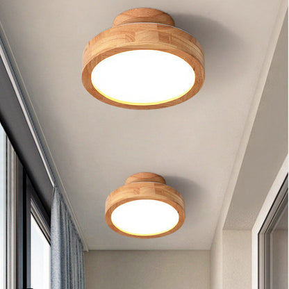 Moderne Ronde LED Plafondlamp van Hout en IJzer – 23 cm