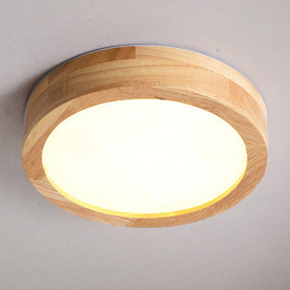 Moderne Ronde LED Plafondlamp van Hout en IJzer – 23 cm