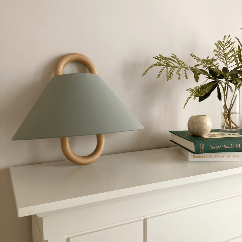 Moderne Houten Wandlamp met Stoffen Kap
