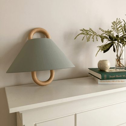 Moderne Houten Wandlamp met Stoffen Kap