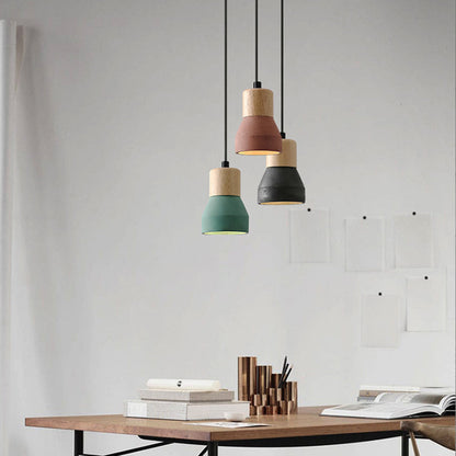 Moderne Hanglamp van Cement & Hout – E26 Fitting, 150 cm Verstelbaar Snoer