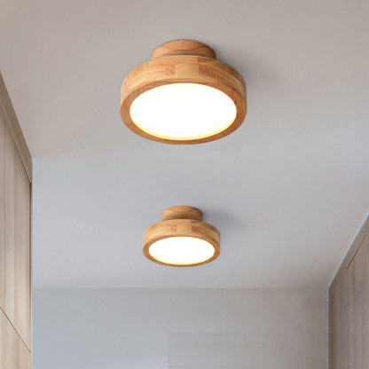 Moderne Ronde LED Plafondlamp van Hout en IJzer – 23 cm