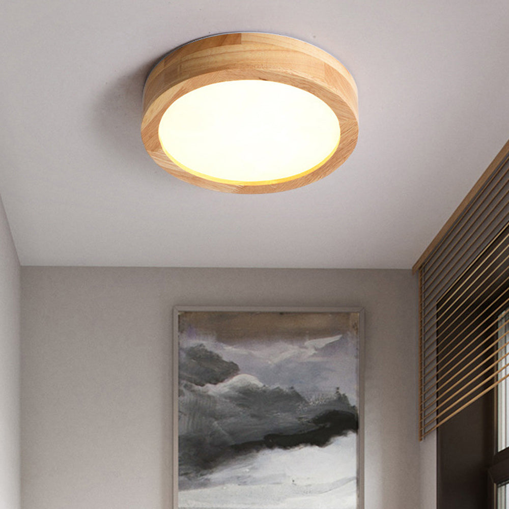 Moderne Ronde LED Plafondlamp van Hout en IJzer – 23 cm
