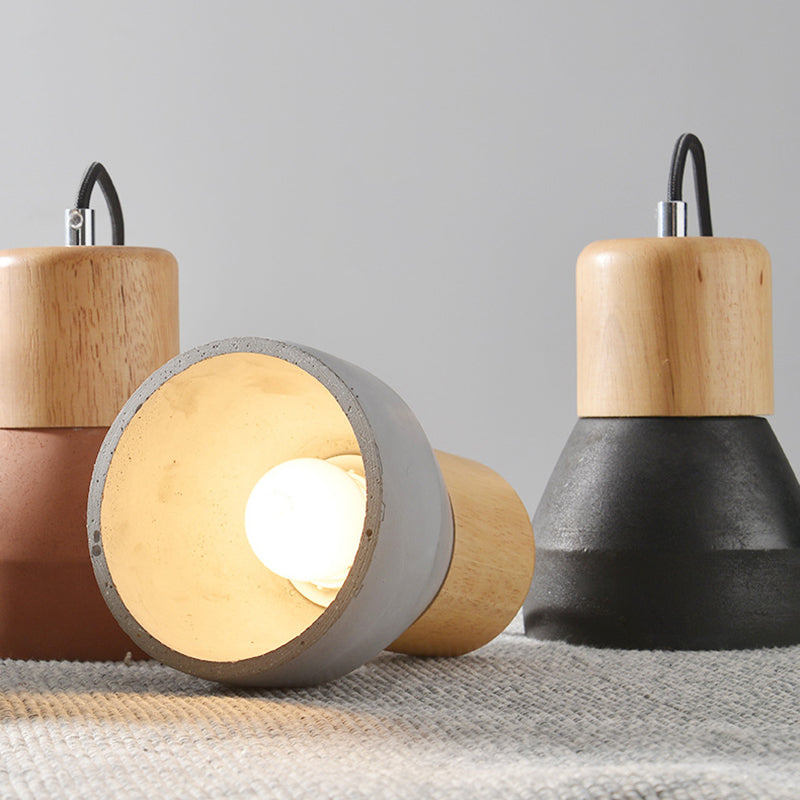 Moderne Hanglamp van Cement & Hout – E26 Fitting, 150 cm Verstelbaar Snoer