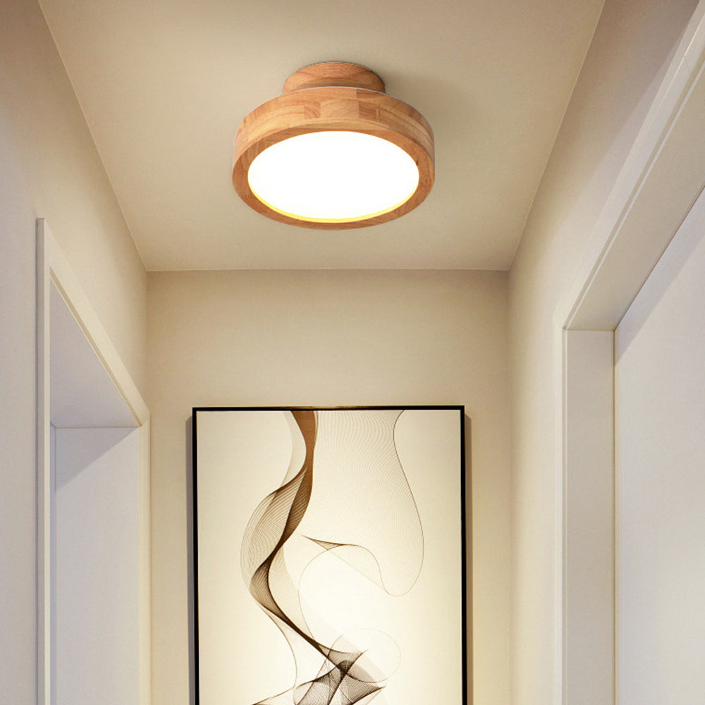 Moderne Ronde LED Plafondlamp van Hout en IJzer – 23 cm