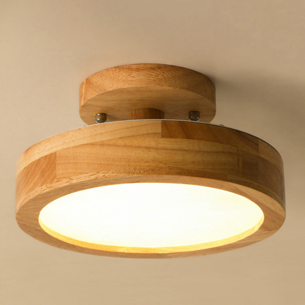 Moderne Ronde LED Plafondlamp van Hout en IJzer – 23 cm