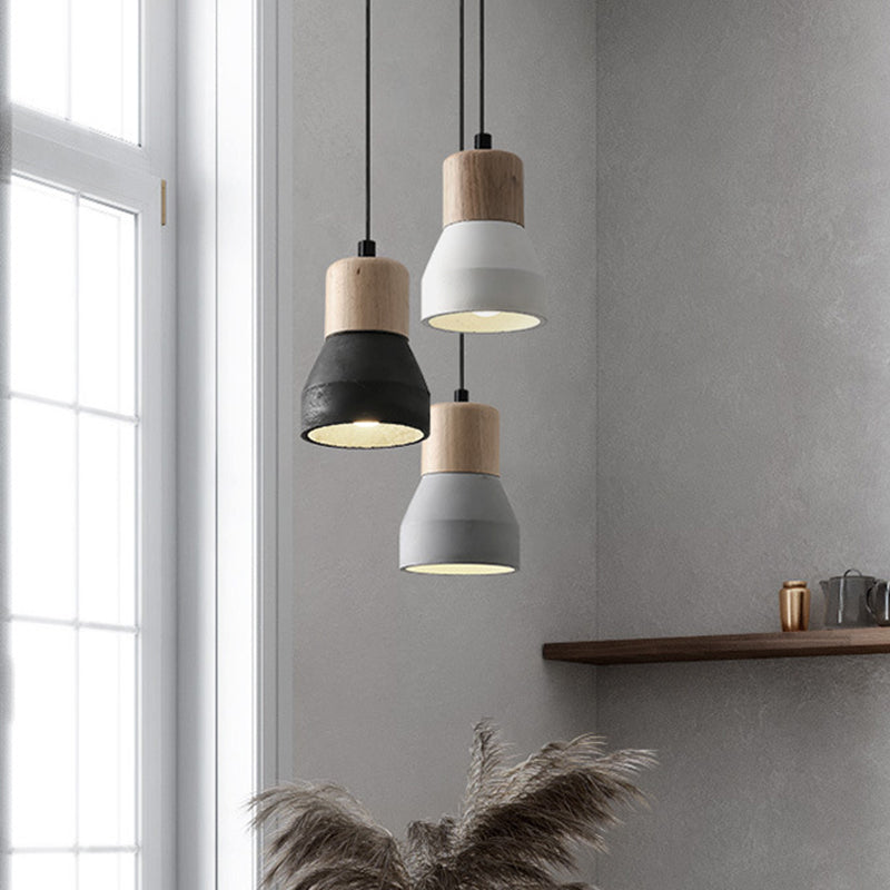 Moderne Hanglamp van Cement & Hout – E26 Fitting, 150 cm Verstelbaar Snoer