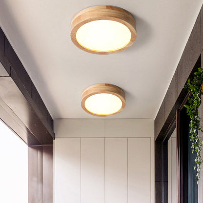 Moderne Ronde LED Plafondlamp van Hout en IJzer – 23 cm