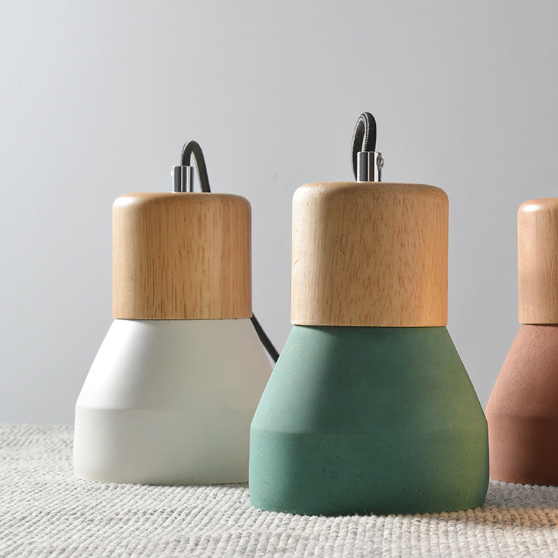 Moderne Hanglamp van Cement & Hout – E26 Fitting, 150 cm Verstelbaar Snoer