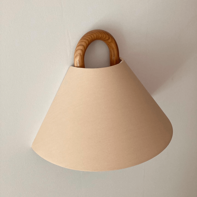 Moderne Houten Wandlamp met Stoffen Kap