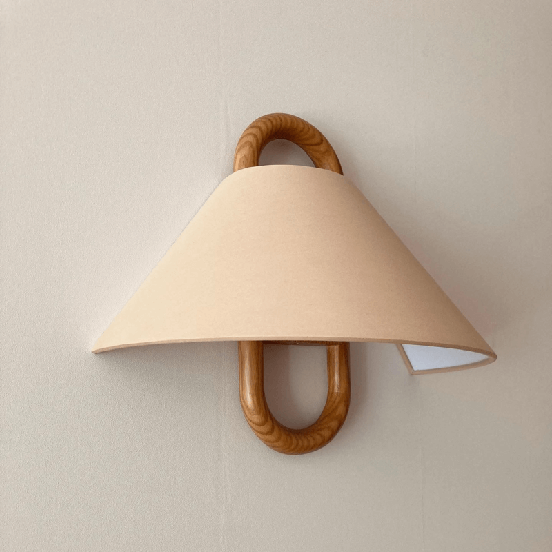 Moderne Houten Wandlamp met Stoffen Kap