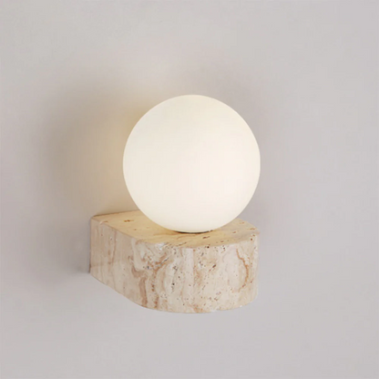 Lumio - Moderne Ronde Wandlamp met Travertijn en Glas in Japandi Style