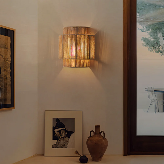 Lumio - Japandi Wandlamp met Henneptouw en Rattan Lampenkap