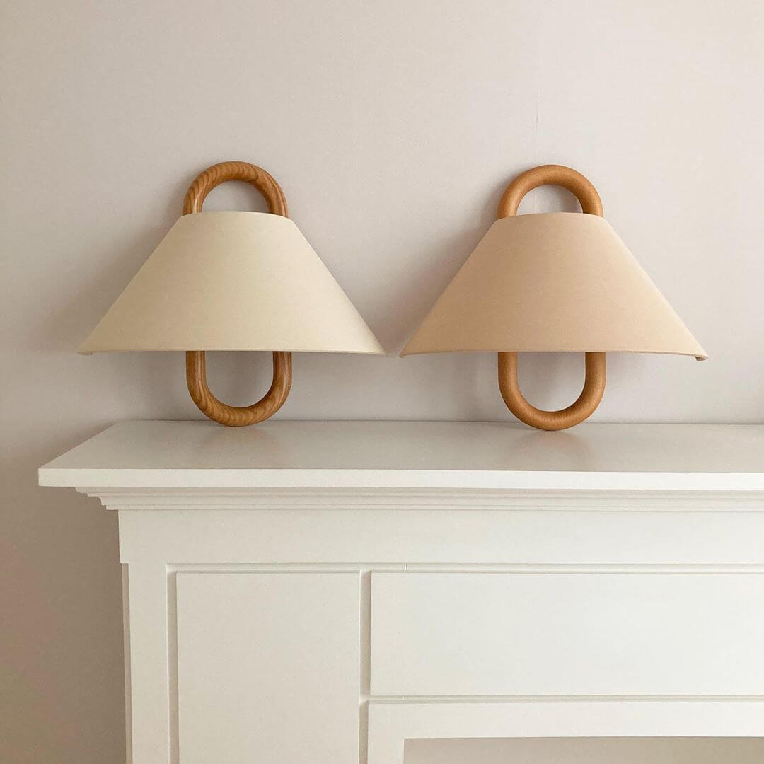 Moderne Houten Wandlamp met Stoffen Kap