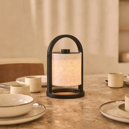 Lumio - Japandi Draadloze houten tafellamp met katoenen kap en touch-dimmer