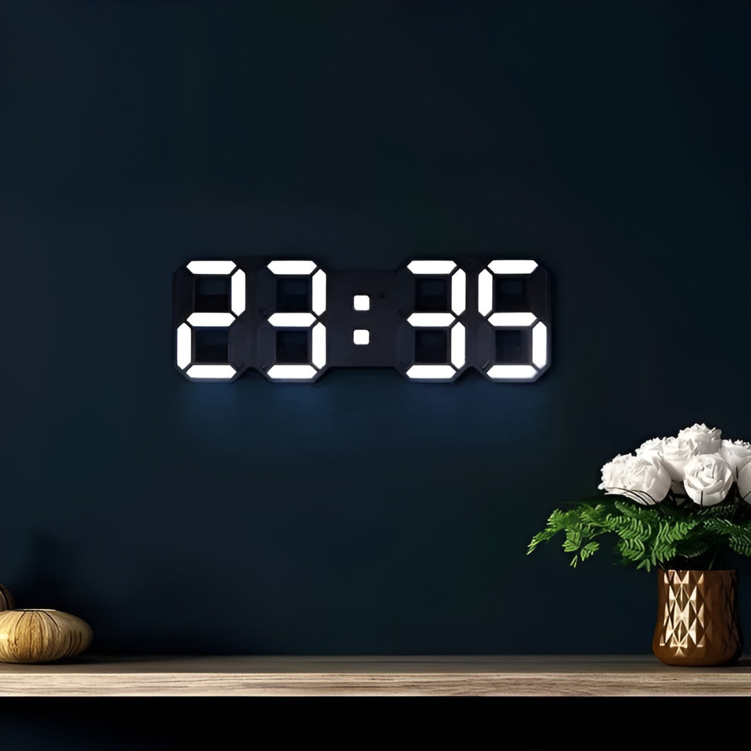Lumio – Futuristische LED Wandklok met 3D Digitale Weergave