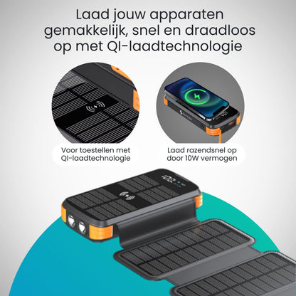 Lumio – Strong Solar Powerbank 30000 mAh met 4 zonnepanelen en 8-in-1 laadfunctie