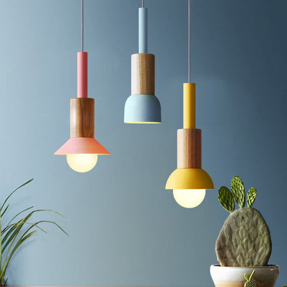 Scandinavische Houten Hanglamp – Roze / Geel / Groen – E26 Fitting