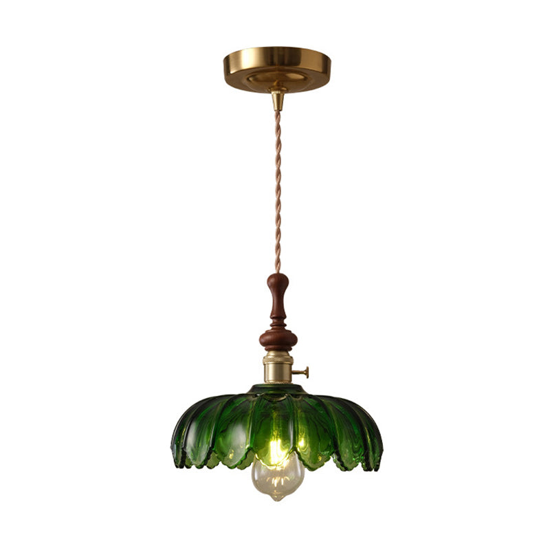 Franse Hanglamp met Houten Detail – Glas & Metaal – 1-licht, 4 Stijlen