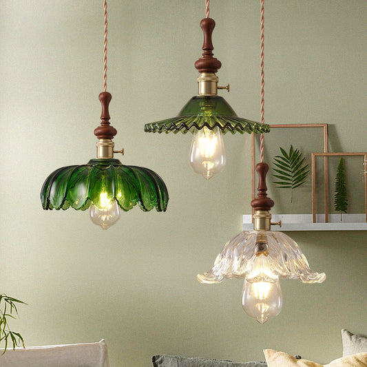 Franse Hanglamp met Houten Detail – Glas & Metaal – 1-licht, 4 Stijlen