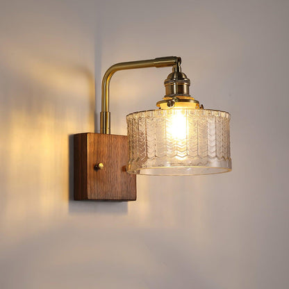 Coral – Groene Wandlamp met Houten Basis & Glazen Kap