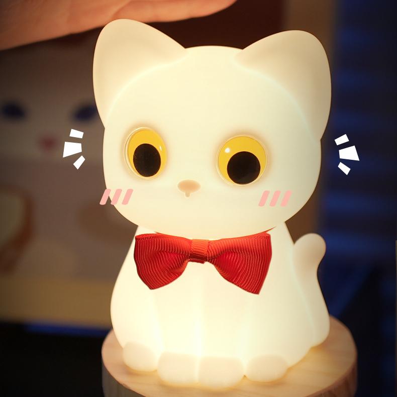 Lumio – Kat Nachtlamp Kind LED Slaaplamp met Strikje Babykamer