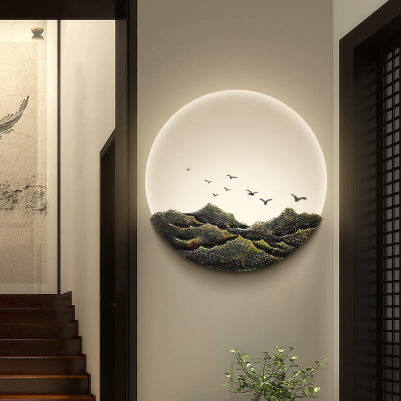 Aziatische Wandlamp met Minimalistisch Design – Iron, Acryl & Resin – LED