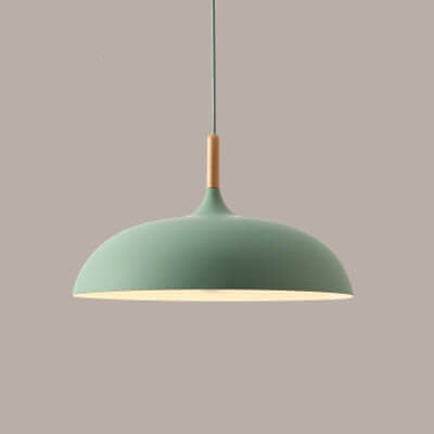 Kleurrijke Metalen Hanglamp met Houten Accent – Twee Maten