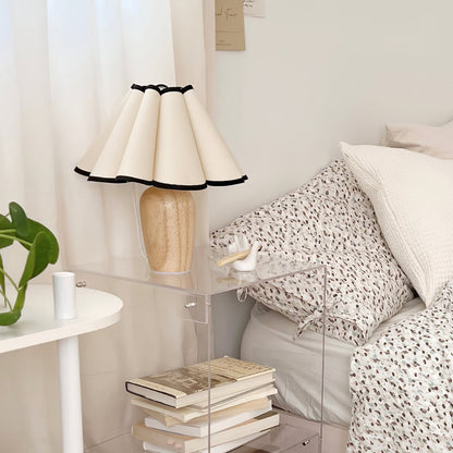 Lumio – Vintage Tafellamp met Houten Voet en Geribbelde Kap