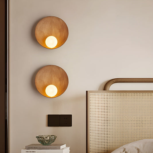 Lumio - Japandi wandlamp met melkglazen kap en houten details